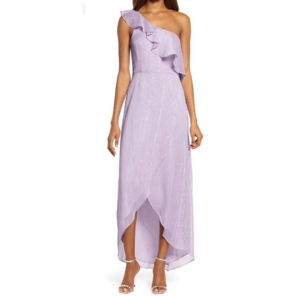 WAYF Demi One-Shoulder Ruffle Dress Dusty Lavender Shimmer XXL Wedding Party